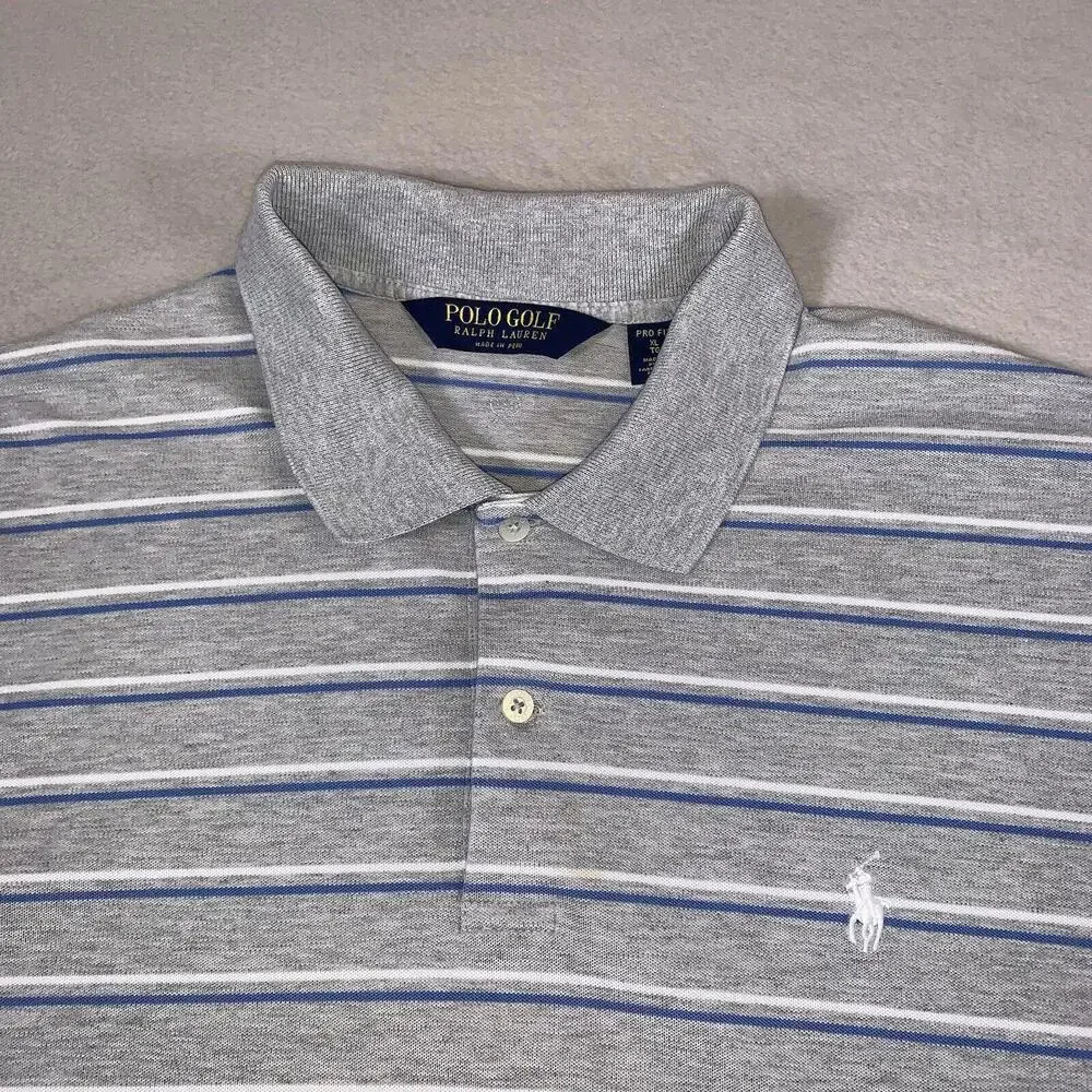 Ralph Lauren Polo Golf‎ Shirt Mens XL Gray Pro Fit Wicking Striped Short Sleeve